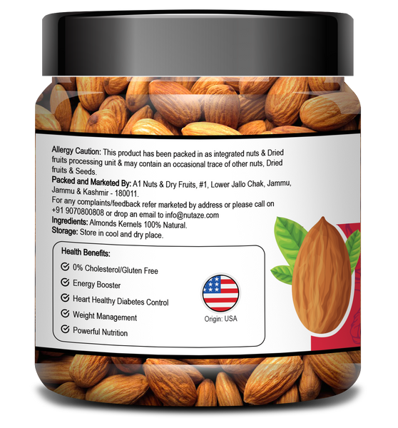 Nutaze Premium Almonds | Rare USA Almonds |100% Authentic | 100% Natural, 500g (250g x 2)