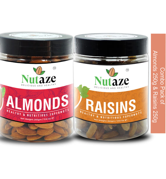 Nutaze Combo Pack Premium Almonds 250g & Raisins 250g | 100% Authentic | 100% Natural