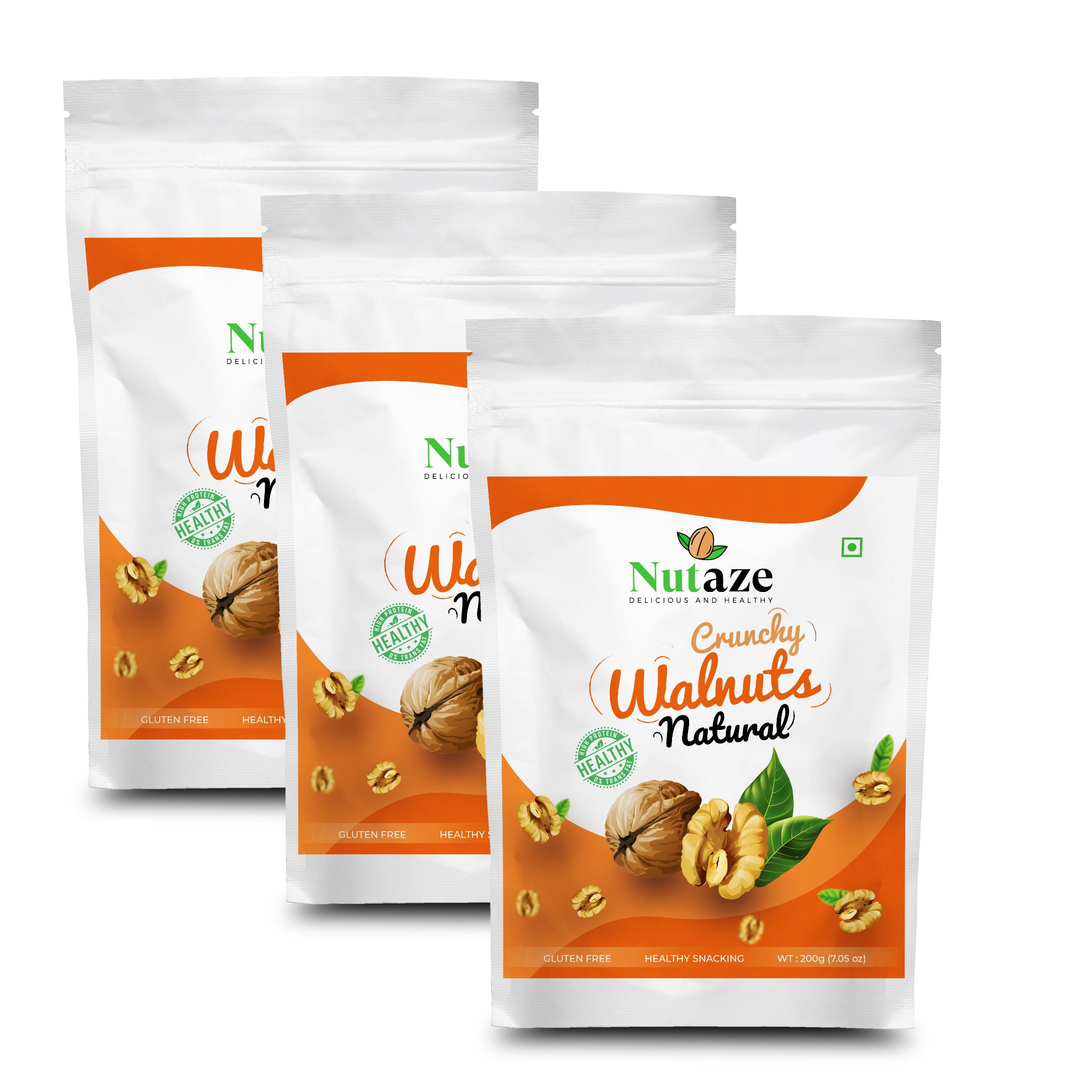 Nutaze 100% Natural Dried Kashmiri Walnut Kernels 200g x 3, 600g